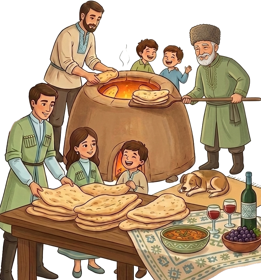 Праздничный грузинский стол: хачапури, хинкали, вино и закуски